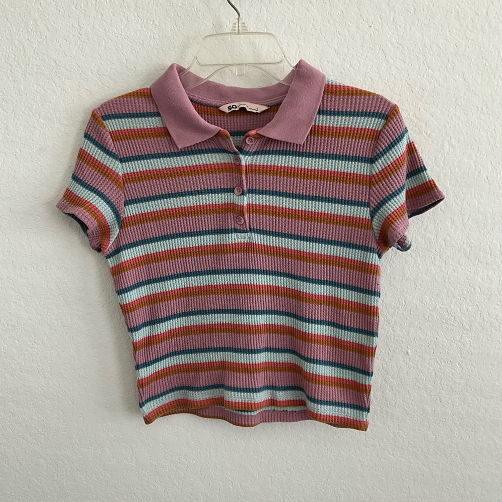 Juniors’ SO Women Striped Pink Ribbed Cropped Tube Tank Cami Top Polo Shirt